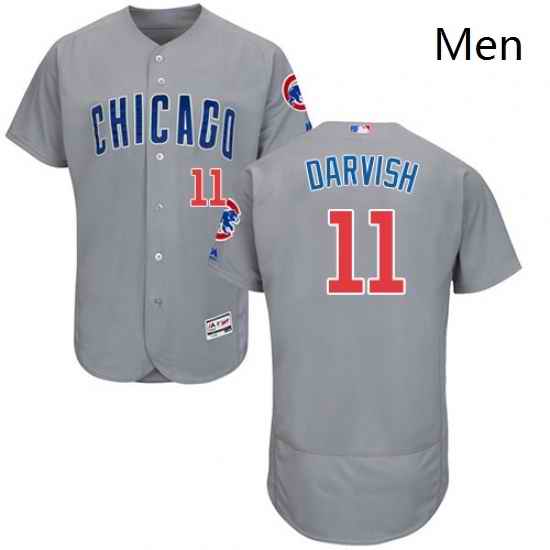 Mens Majestic Chicago Cubs 11 Yu Darvish Grey Road Flex Base Authentic Collection MLB Jersey